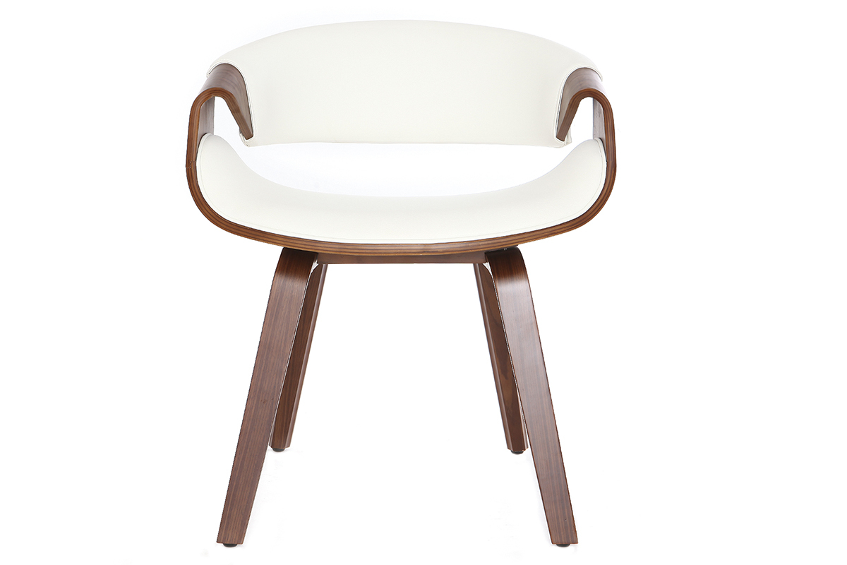 Fauteuil design blanc et bois fonc ARAMIS