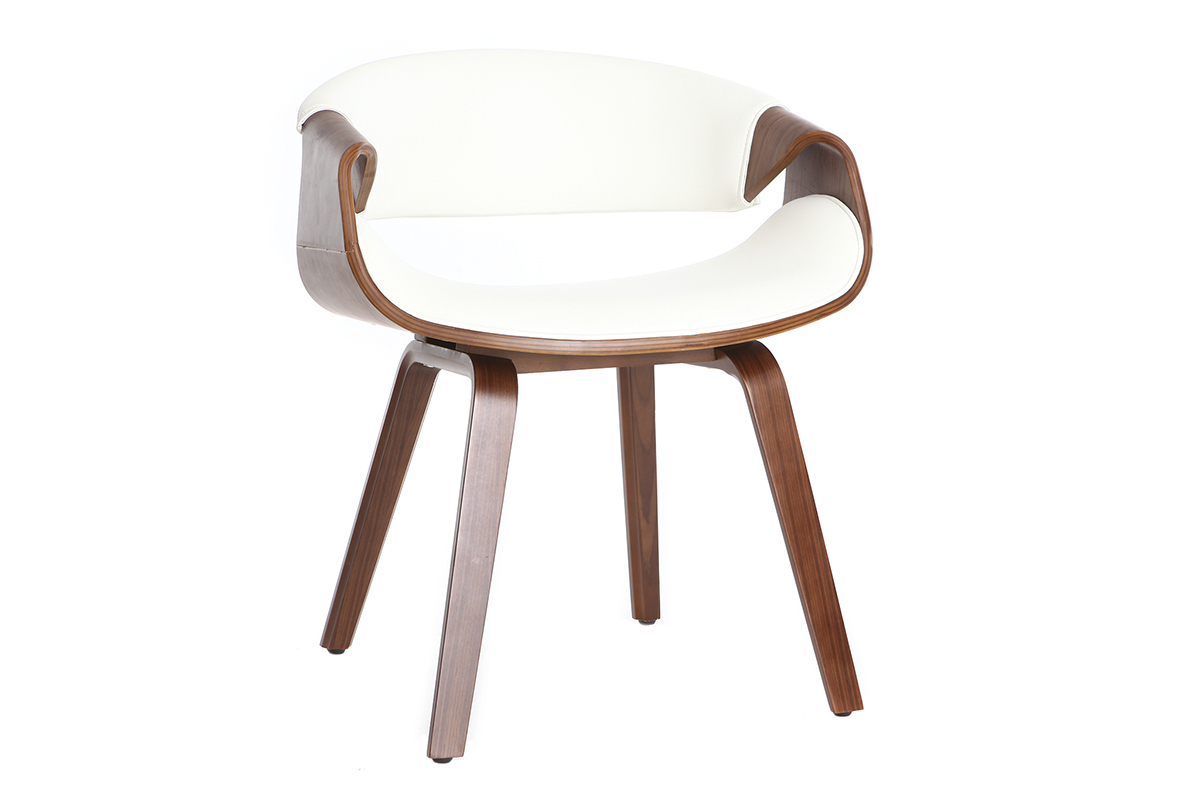 Fauteuil design blanc et bois fonc ARAMIS