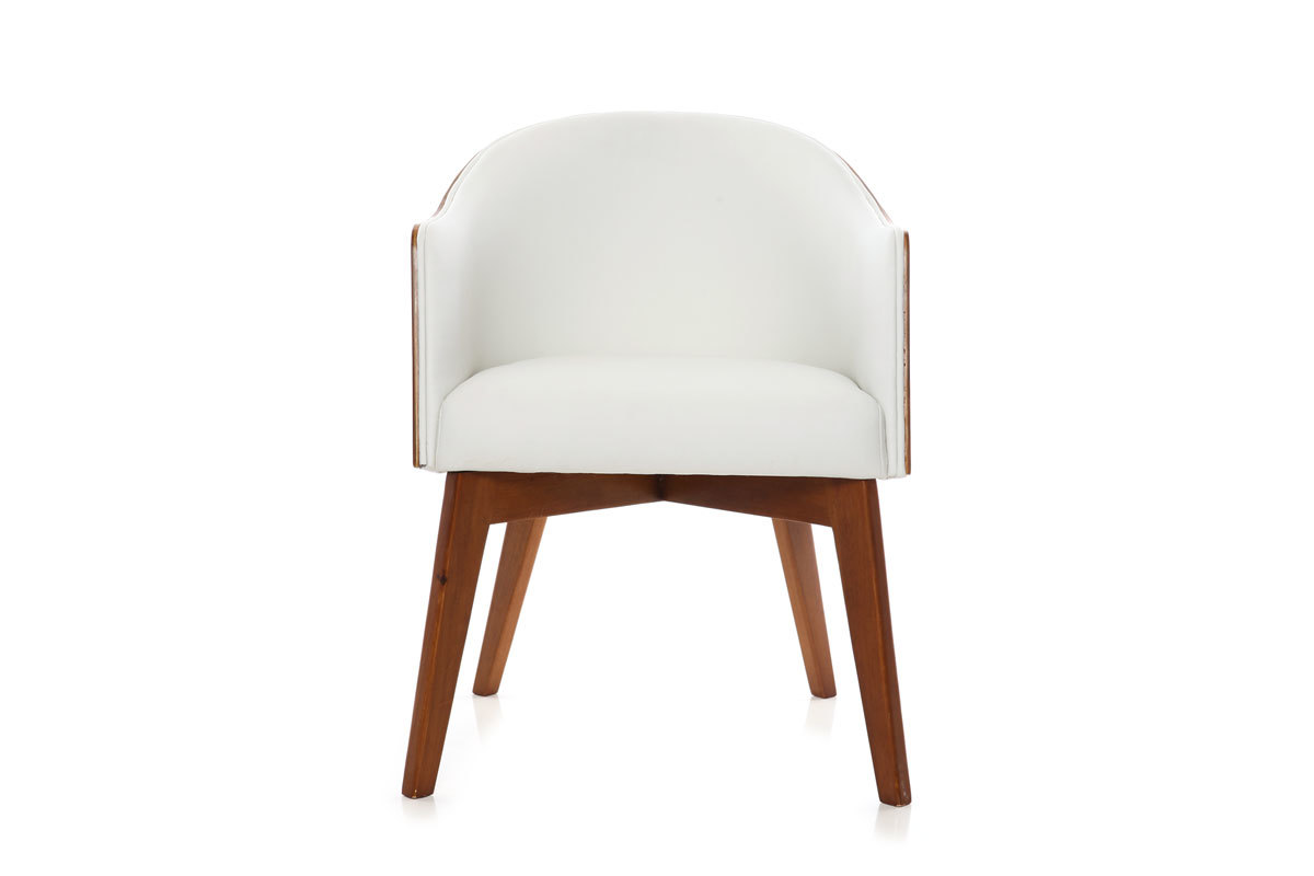 Fauteuil design blanc et bois noyer NORDECO