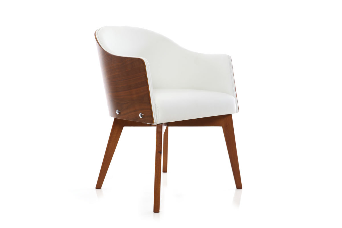 Fauteuil design blanc et bois noyer NORDECO