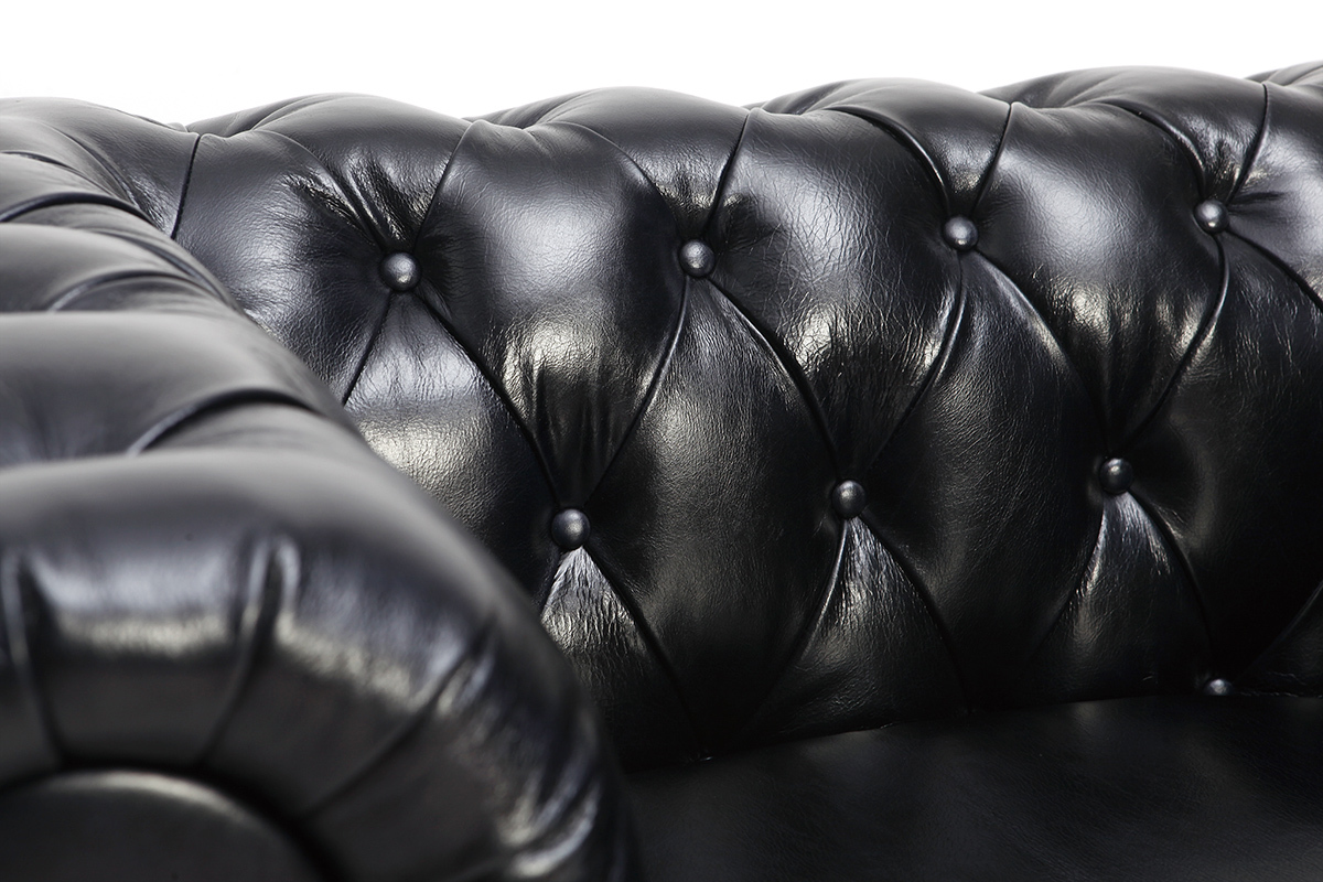 Fauteuil design cuir noir CHESTERFIELD - cuir de buffle