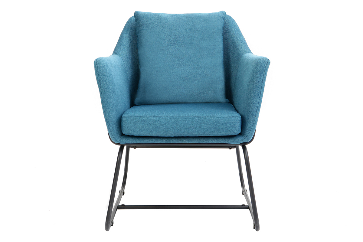 Fauteuil design en tissu bleu canard et mtal noir MONROE