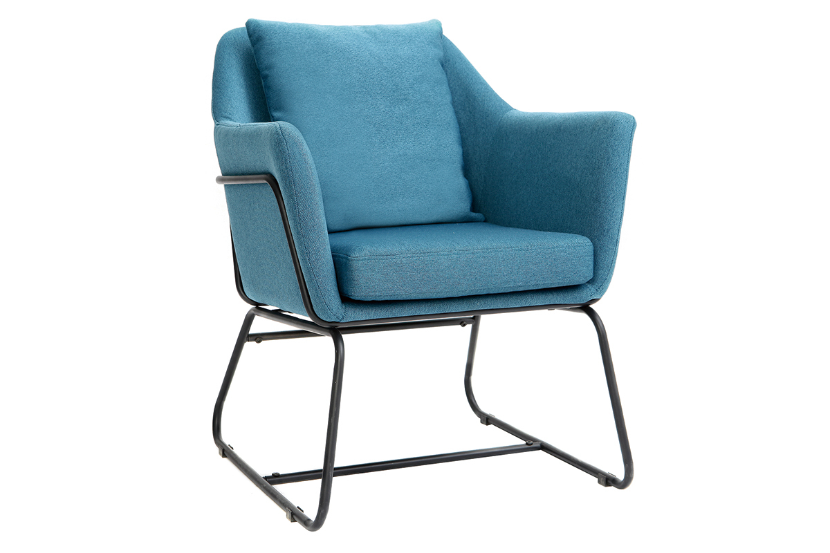 Fauteuil design en tissu bleu canard et mtal noir MONROE