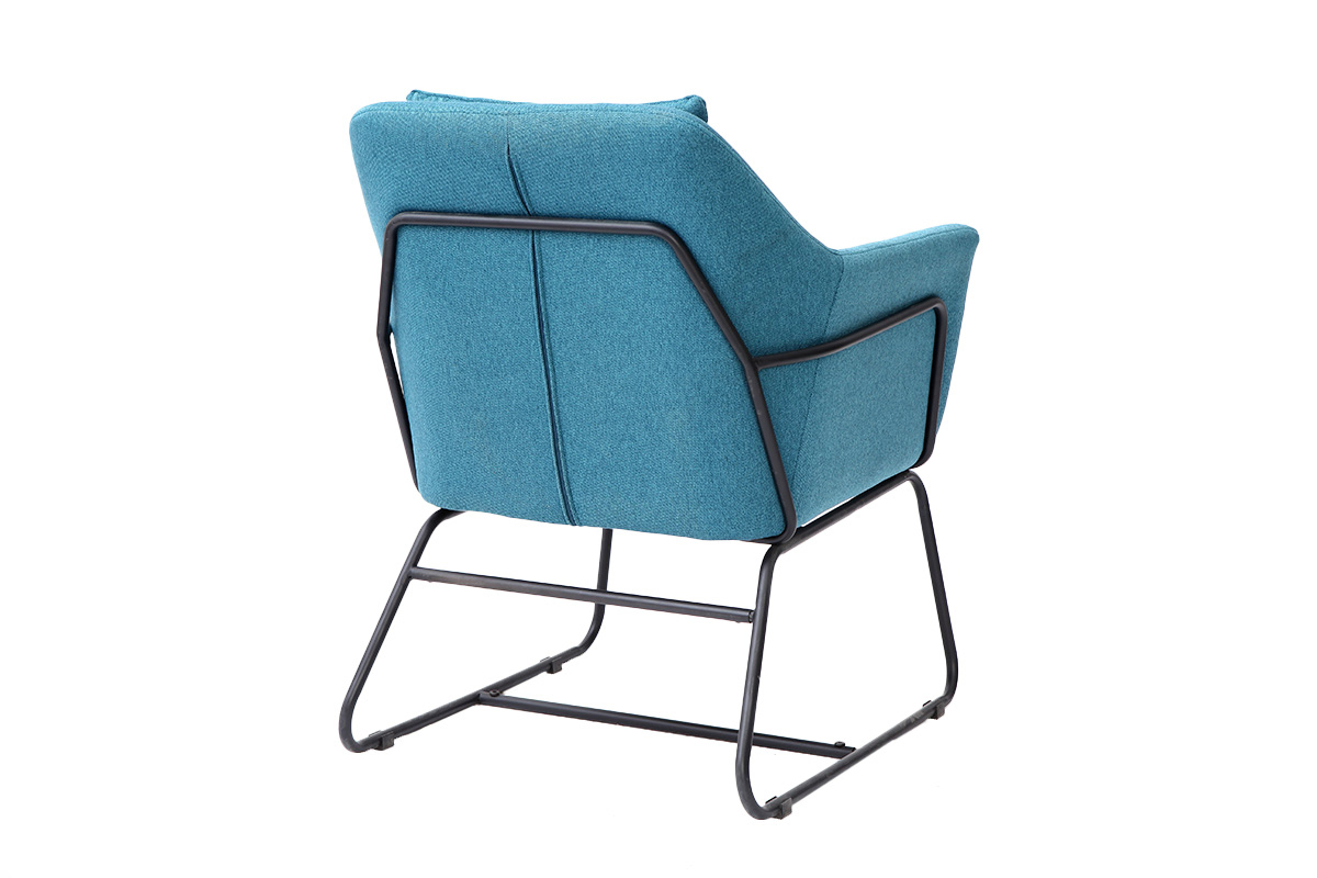 Fauteuil design en tissu bleu canard et mtal noir MONROE