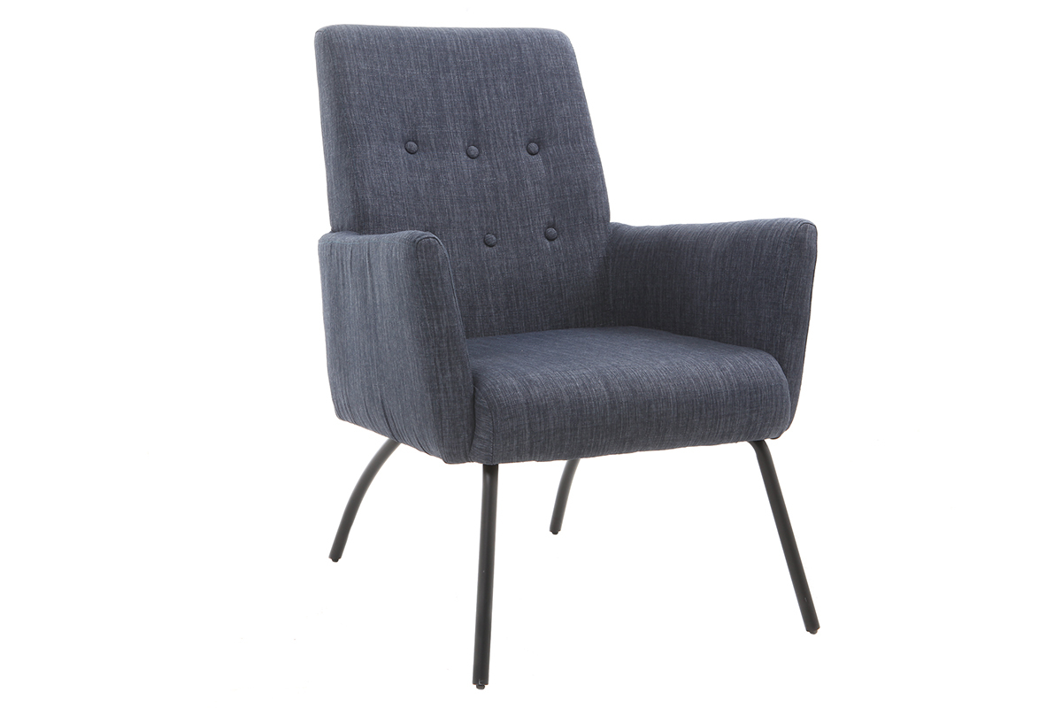 Fauteuil design en tissu bleu jean avec repose-pieds ULYSSE