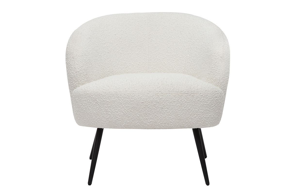 Fauteuil design en tissu effet laine boucle blanc cass et mtal noir MAGGIE