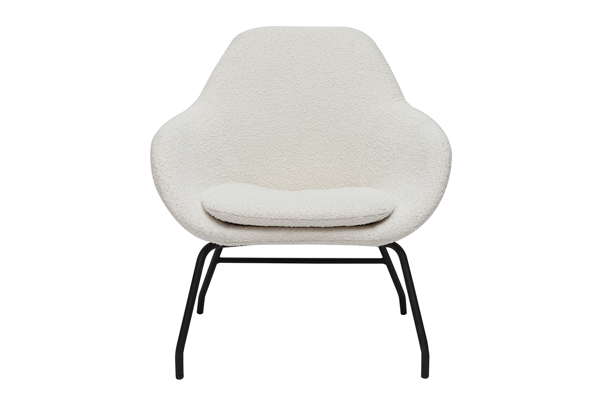 Fauteuil design en tissu effet laine boucle blanc cass et mtal noir MAYNE