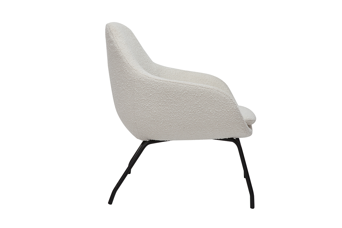 Fauteuil design en tissu effet laine boucle blanc cass et mtal noir MAYNE