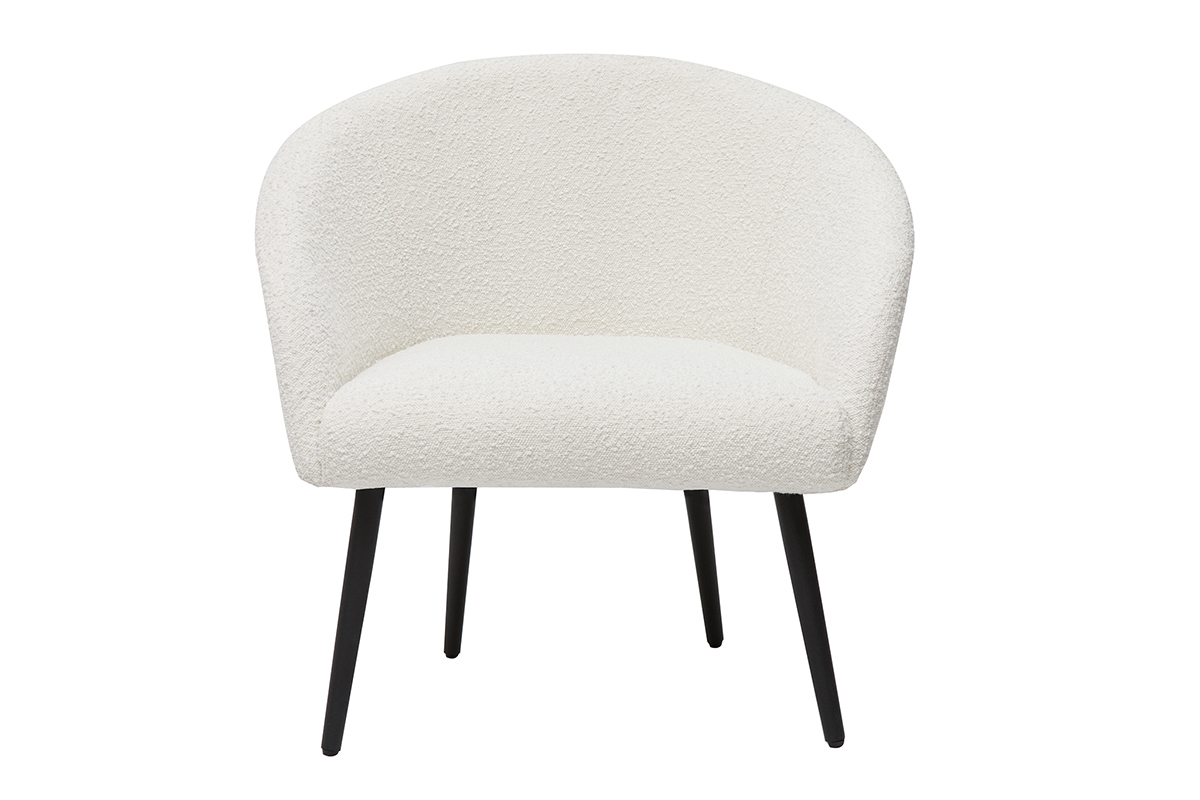 Fauteuil design en tissu effet laine boucle blanc cass et metal noir OLIVIA