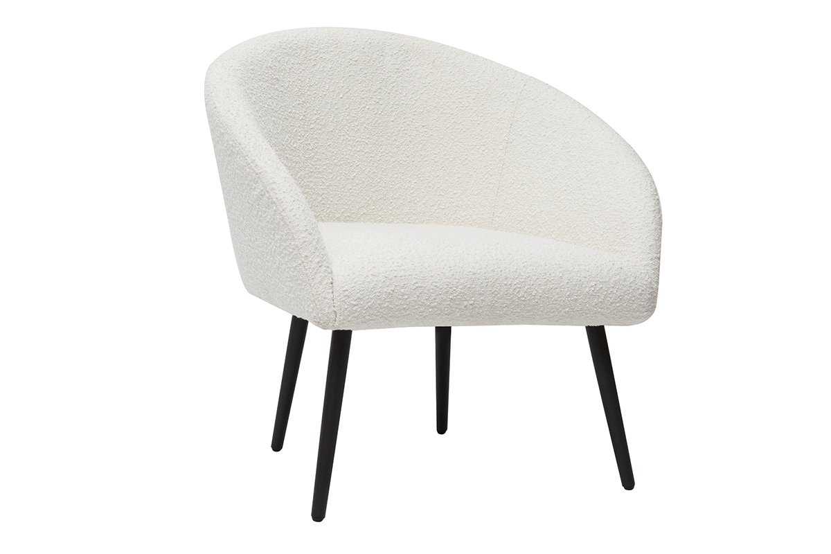 Fauteuil design en tissu effet laine boucle blanc cass et metal noir OLIVIA