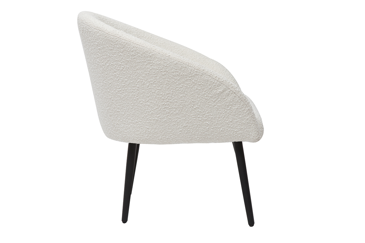 Fauteuil design en tissu effet laine boucle blanc cass et metal noir OLIVIA