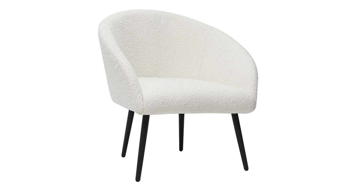 Fauteuil design en tissu effet laine boucle blanc cass et metal noir OLIVIA