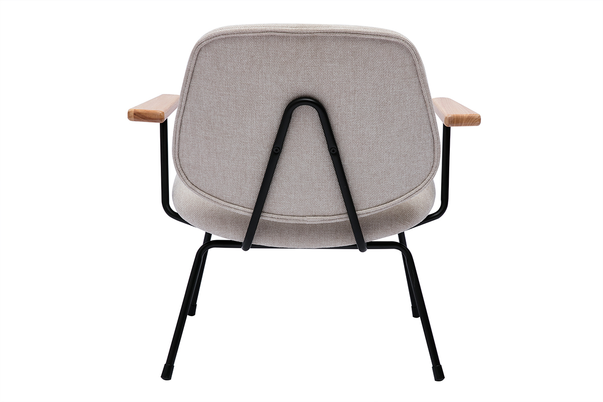 Fauteuil design en tissu effet velours beige, mtal noir et bois clair BARNET