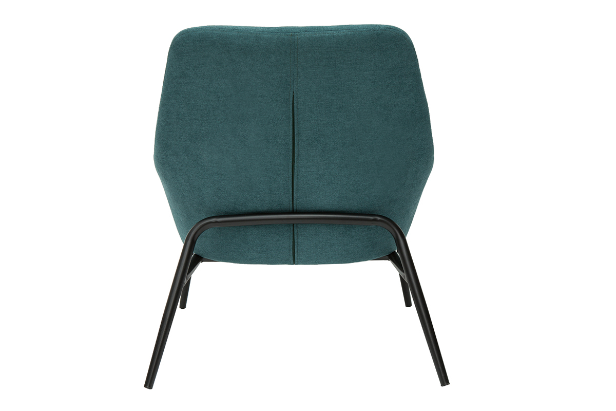 Fauteuil design en tissu effet velours bleu canard et mtal noir MAXINE