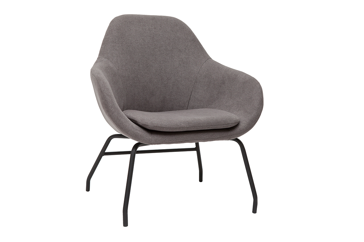 Fauteuil design en tissu effet velours gris et mtal noir MAYNE