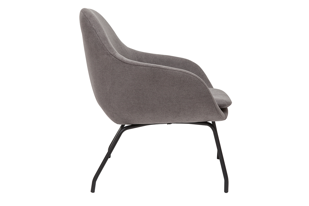 Fauteuil design en tissu effet velours gris et mtal noir MAYNE