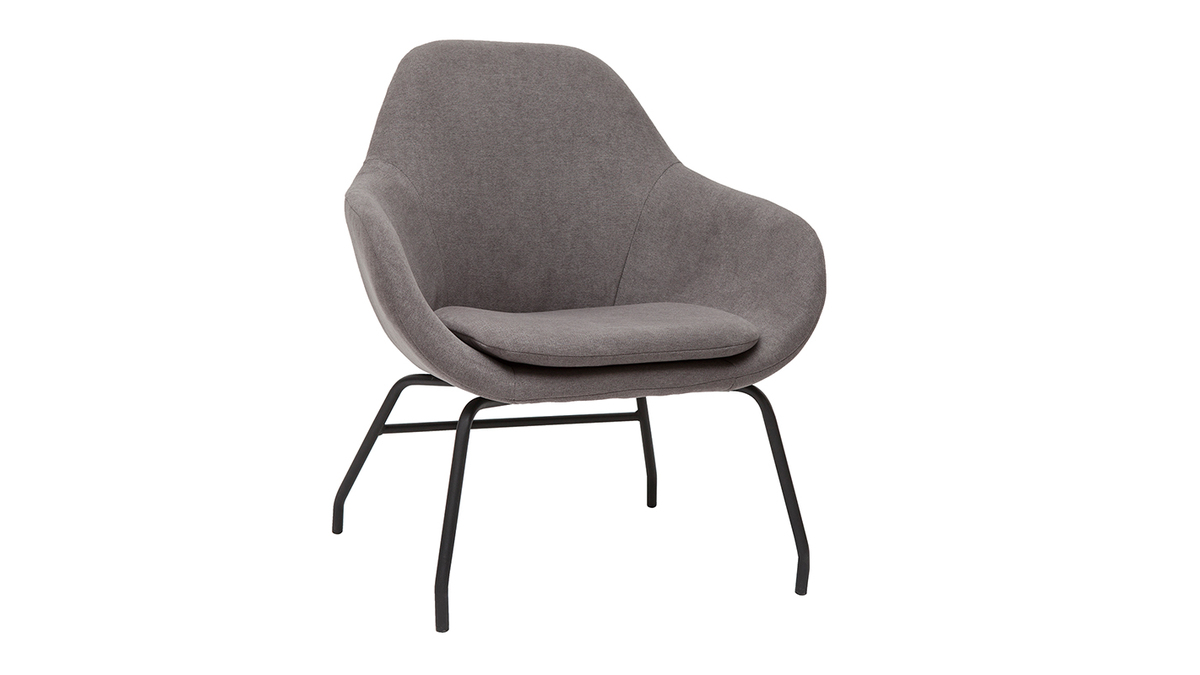 Fauteuil design en tissu effet velours gris et mtal noir MAYNE