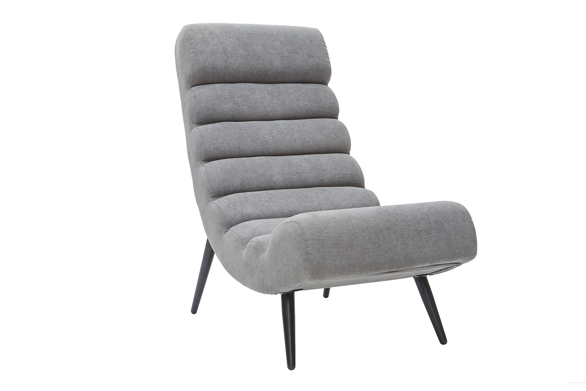 Fauteuil design en tissu effet velours gris et mtal noir TAYLOR