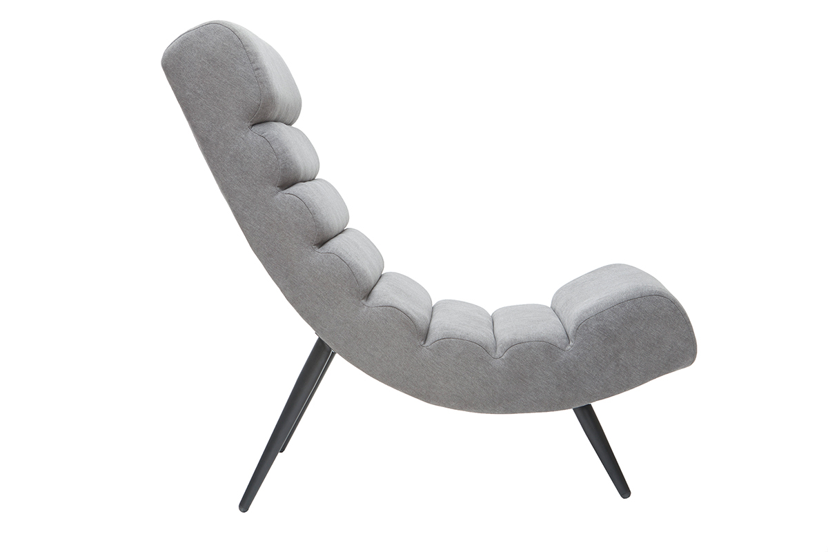 Fauteuil design en tissu effet velours gris et mtal noir TAYLOR