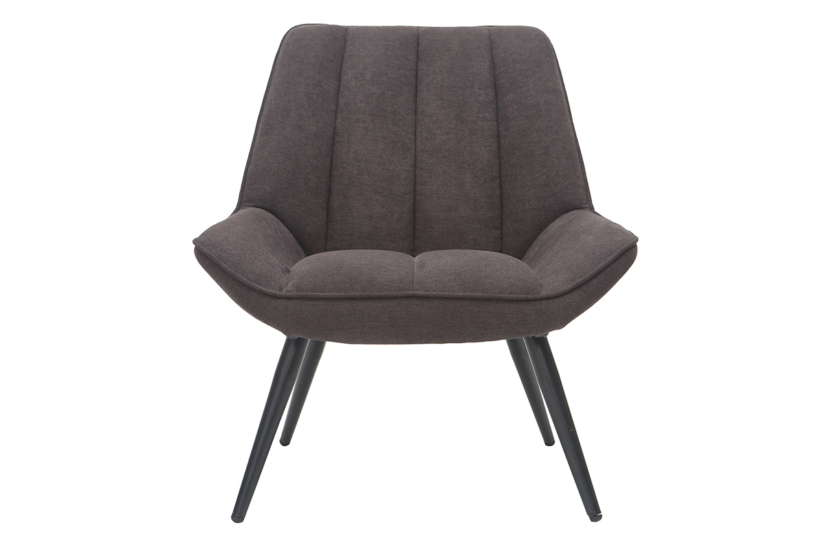 Fauteuil design en tissu effet velours gris fonc et mtal noir BILLIE