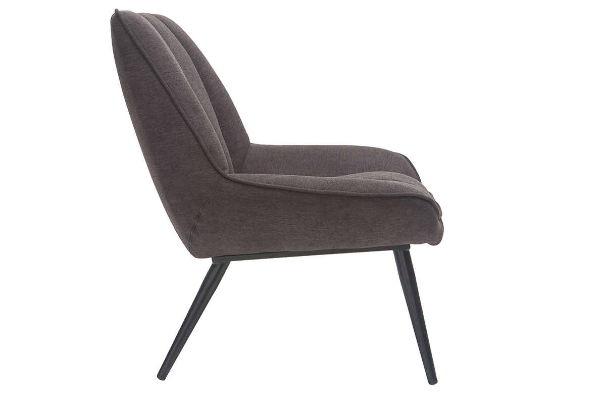 Fauteuil design en tissu effet velours gris fonc et mtal noir BILLIE