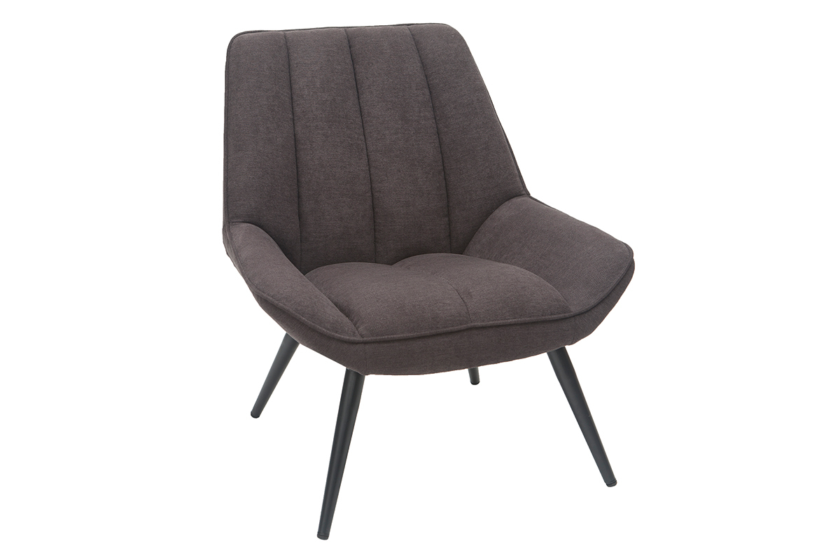 Fauteuil design en tissu effet velours gris fonc et mtal noir BILLIE