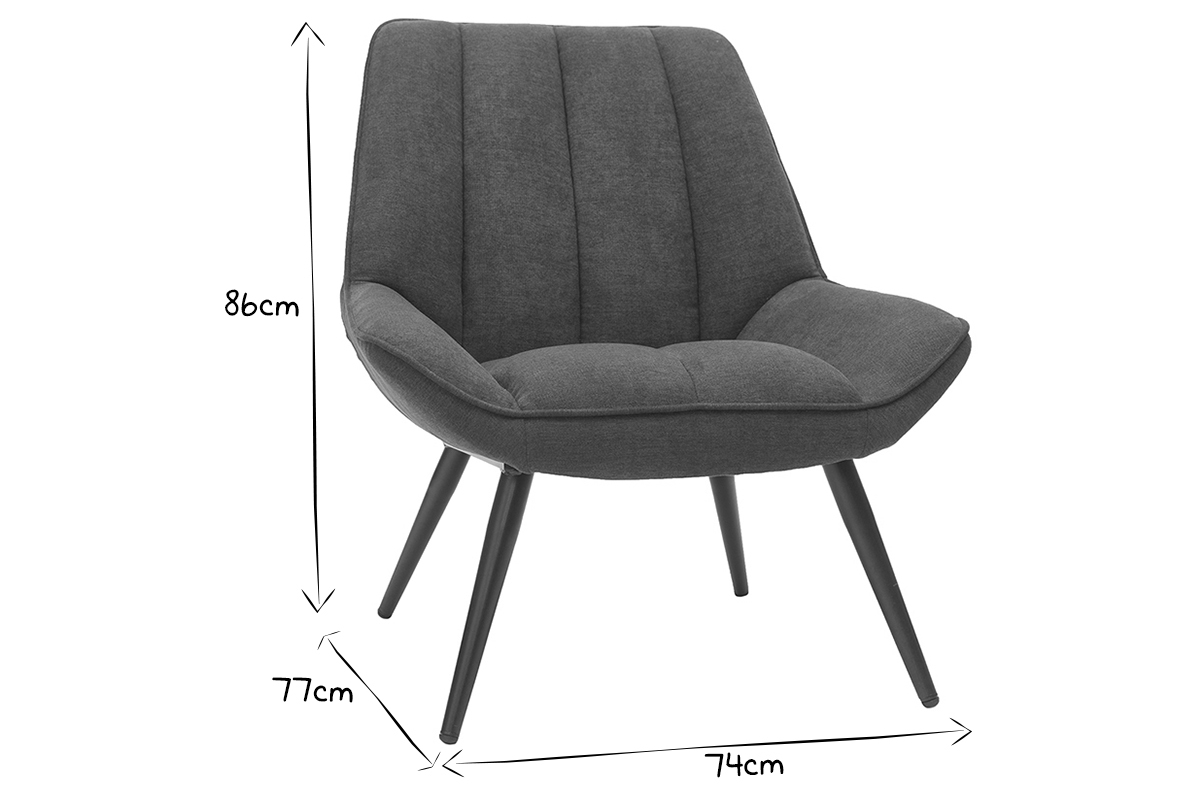 Fauteuil design en tissu effet velours gris fonc et mtal noir BILLIE