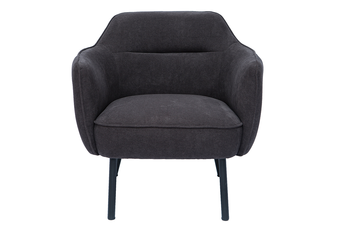 Fauteuil design en tissu effet velours gris fonc et mtal noir LAURENS