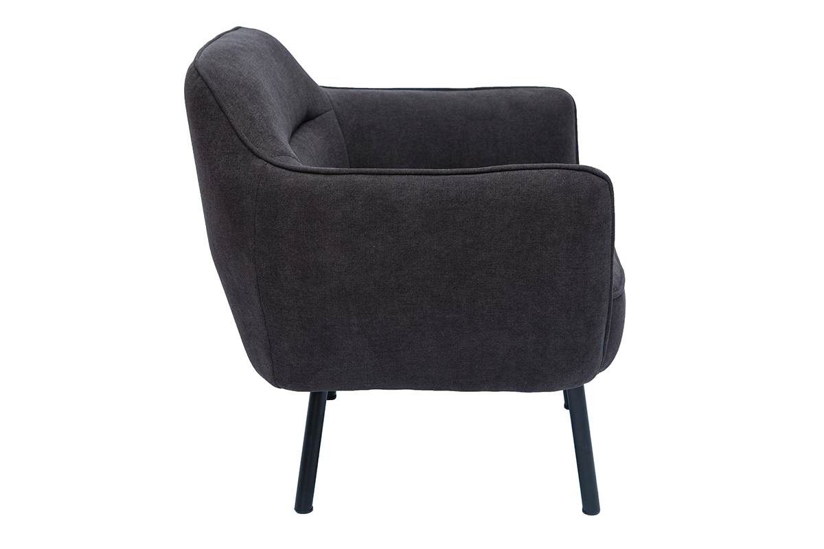 Fauteuil design en tissu effet velours gris fonc et mtal noir LAURENS