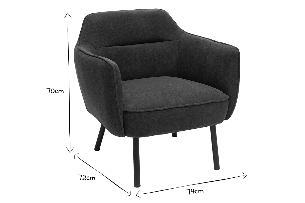 Fauteuil design en tissu effet velours gris fonc et mtal noir LAURENS