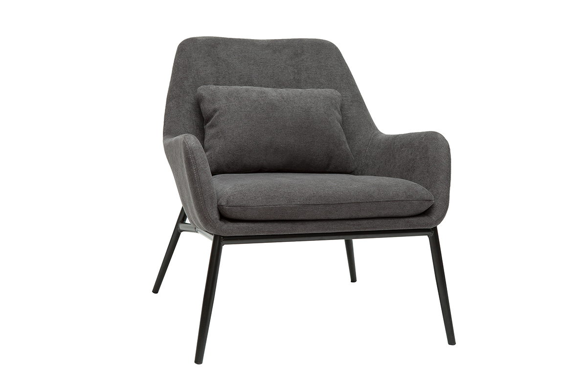 Fauteuil design en tissu effet velours gris fonc et mtal noir MAXINE