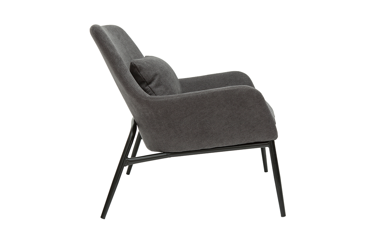 Fauteuil design en tissu effet velours gris fonc et mtal noir MAXINE