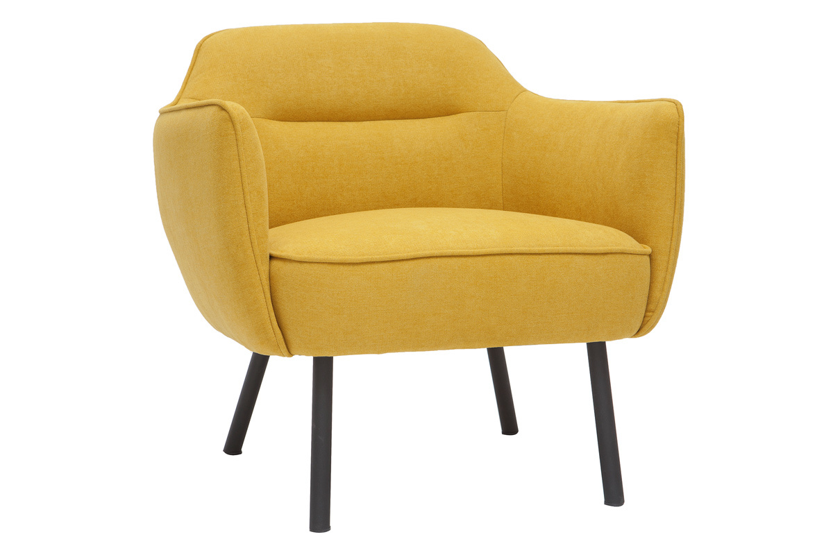 Fauteuil design en tissu effet velours jaune moutarde et mtal noir LAURENS