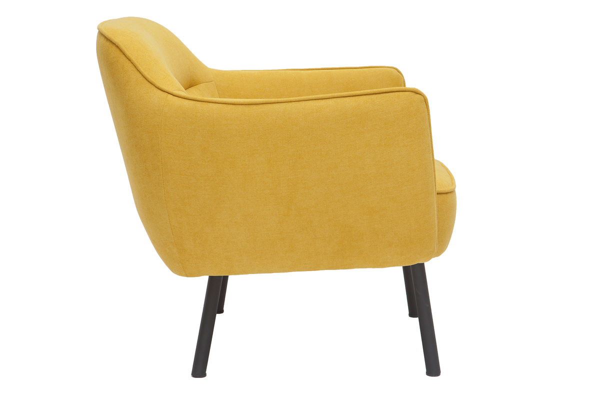 Fauteuil design en tissu effet velours jaune moutarde et mtal noir LAURENS