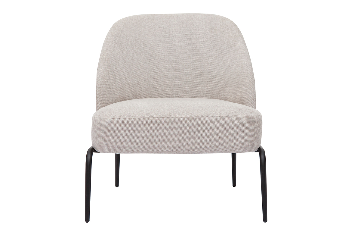 Fauteuil design en tissu effet velours textur beige et mtal noir BREGO