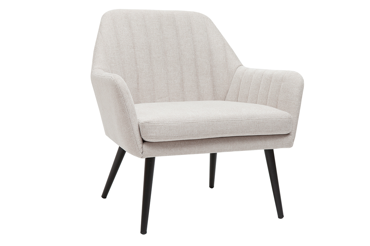 Fauteuil design en tissu effet velours textur beige et mtal noir GASTON