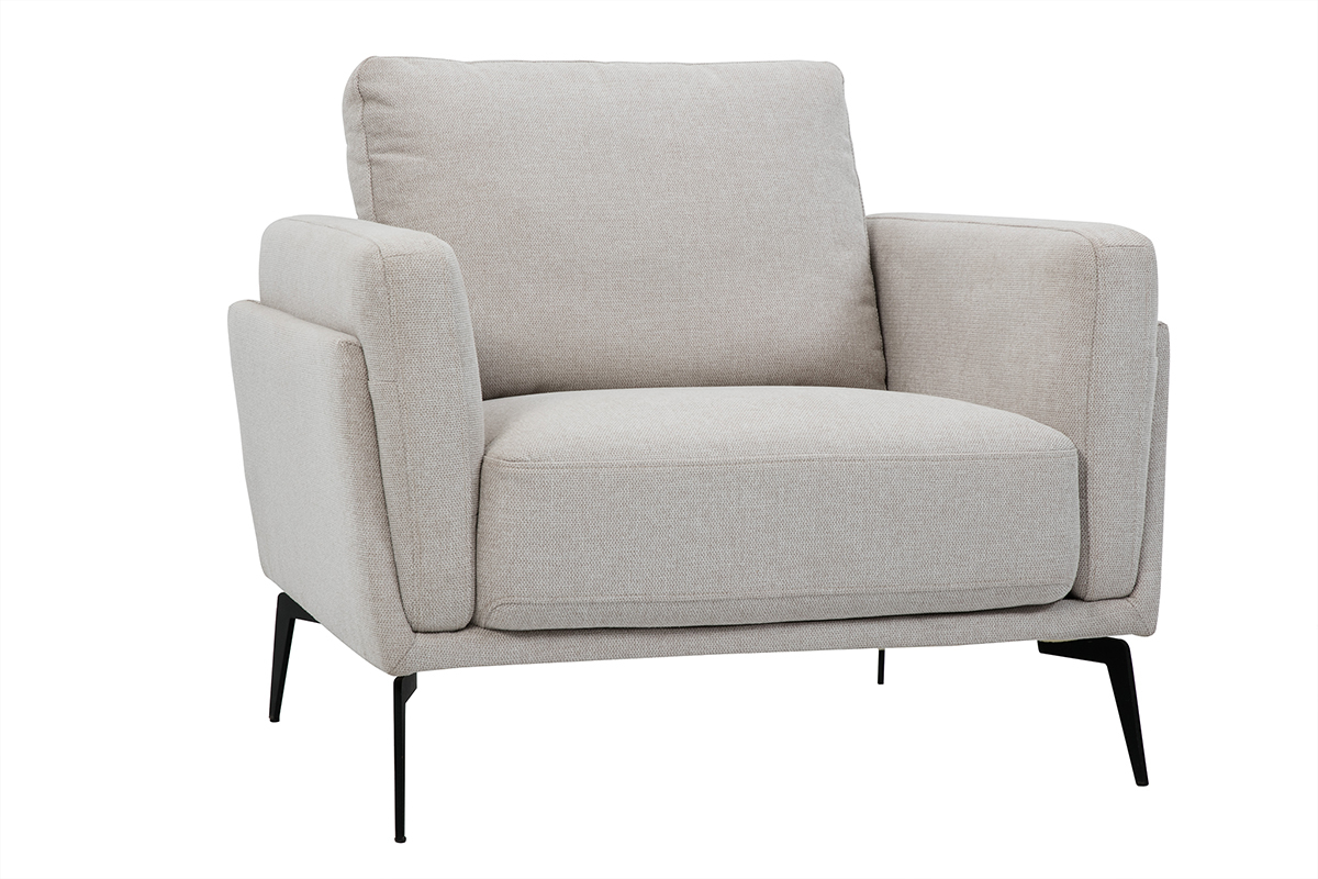 Fauteuil design en tissu effet velours textur beige et mtal noir MOSCO