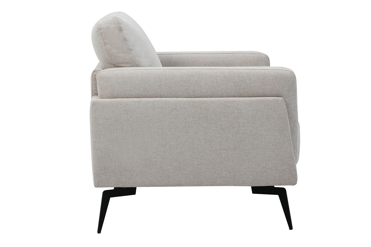 Fauteuil design en tissu effet velours textur beige et mtal noir MOSCO