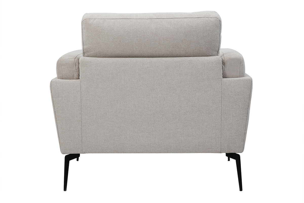 Fauteuil design en tissu effet velours textur beige et mtal noir MOSCO