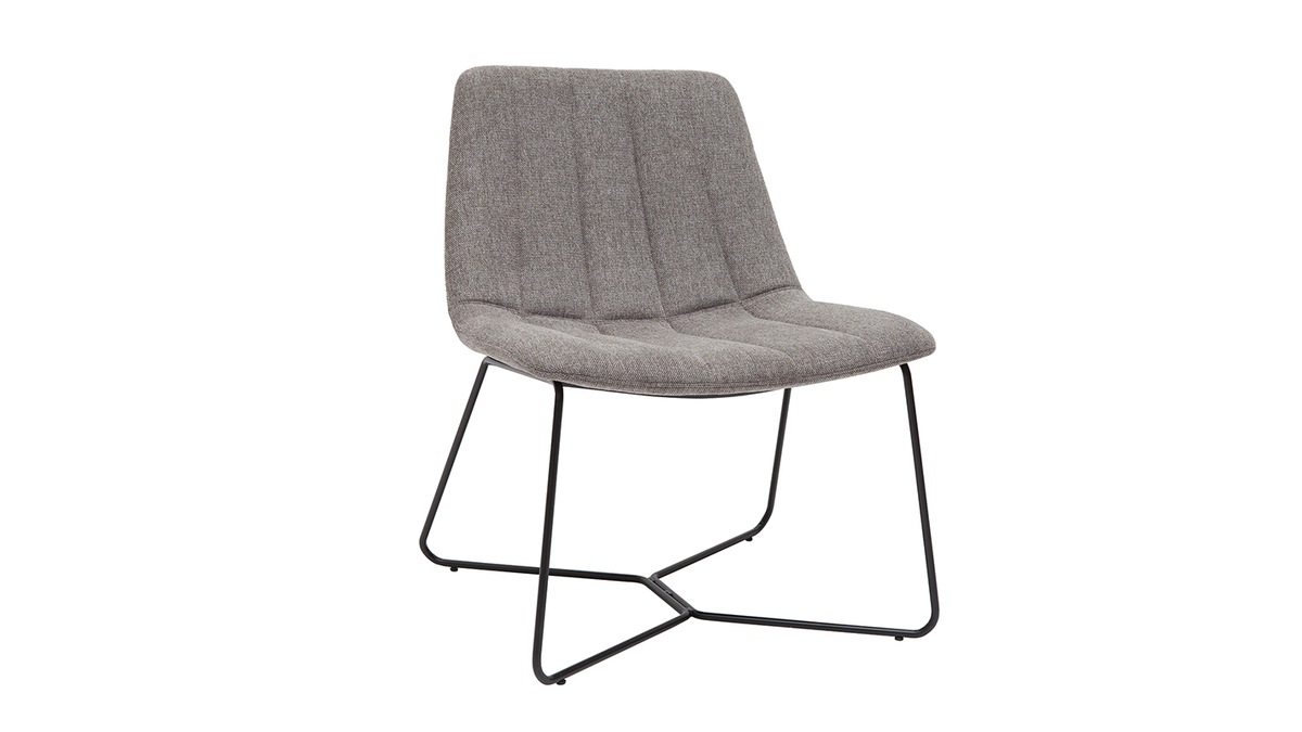 Fauteuil design en tissu effet velours textur gris et mtal noir FARROW