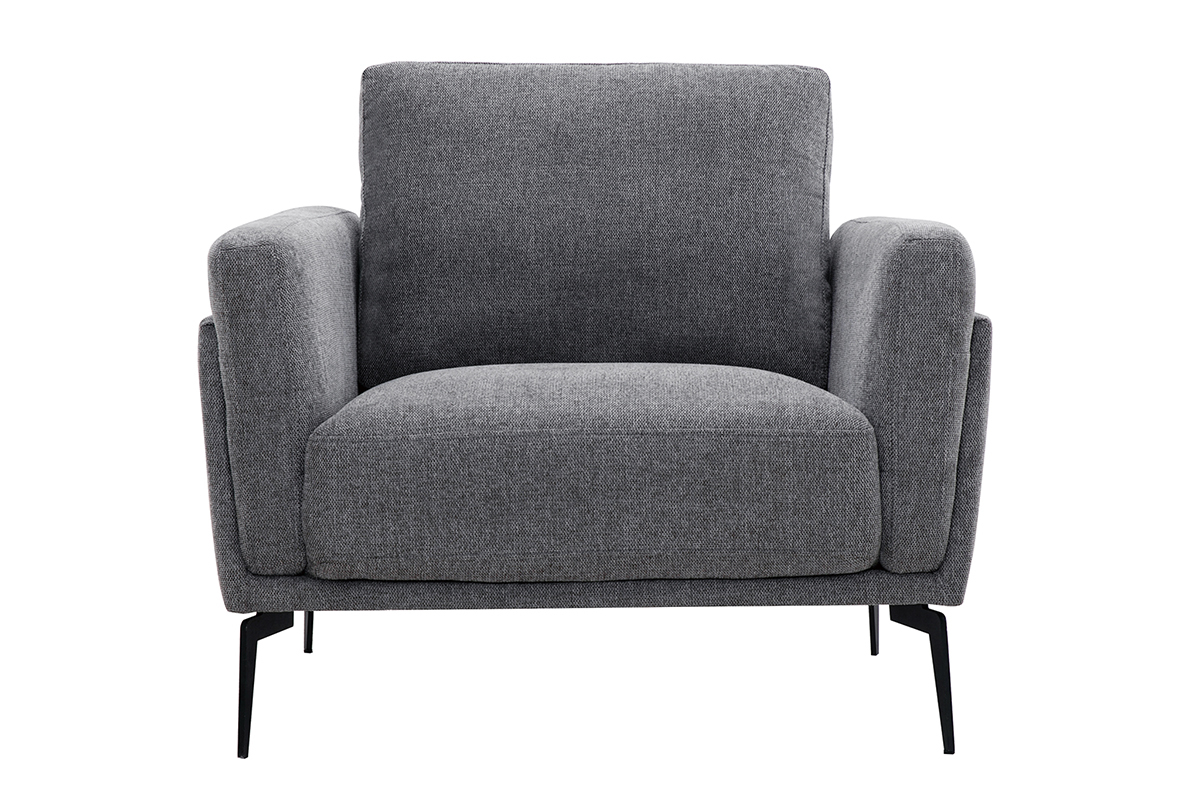 Fauteuil design en tissu effet velours textur gris et mtal noir MOSCO