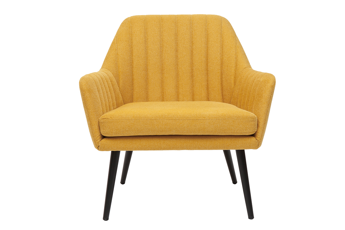 Fauteuil design en tissu effet velours textur jaune moutarde et mtal noir GASTON