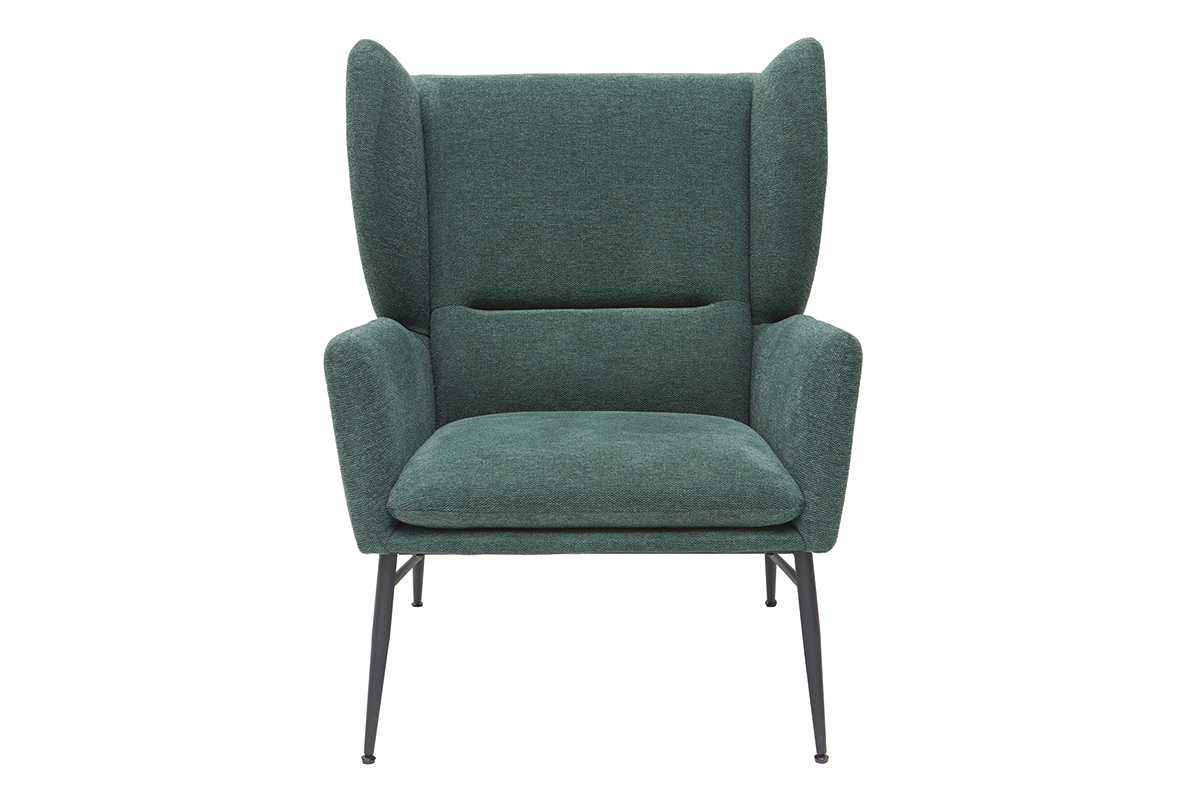 Fauteuil design en tissu effet velours textur vert et mtal noir COME