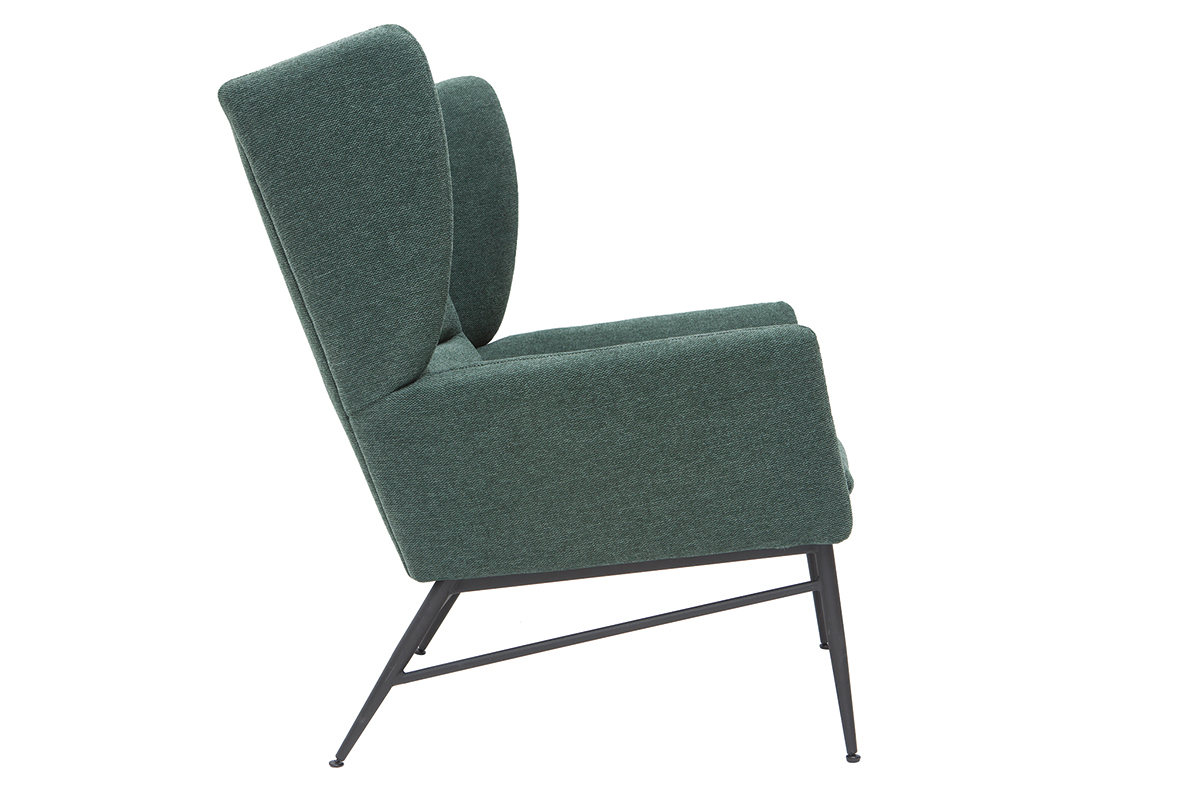 Fauteuil design en tissu effet velours textur vert et mtal noir COME