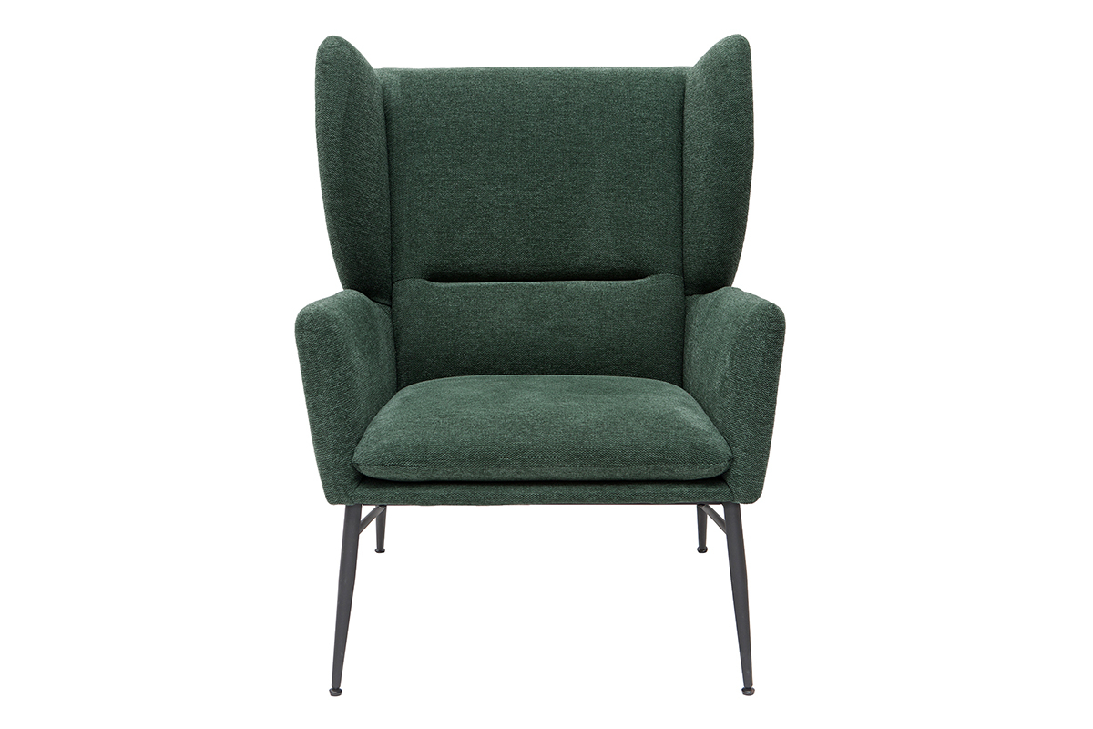 Fauteuil design en tissu effet velours textur vert et mtal noir COME