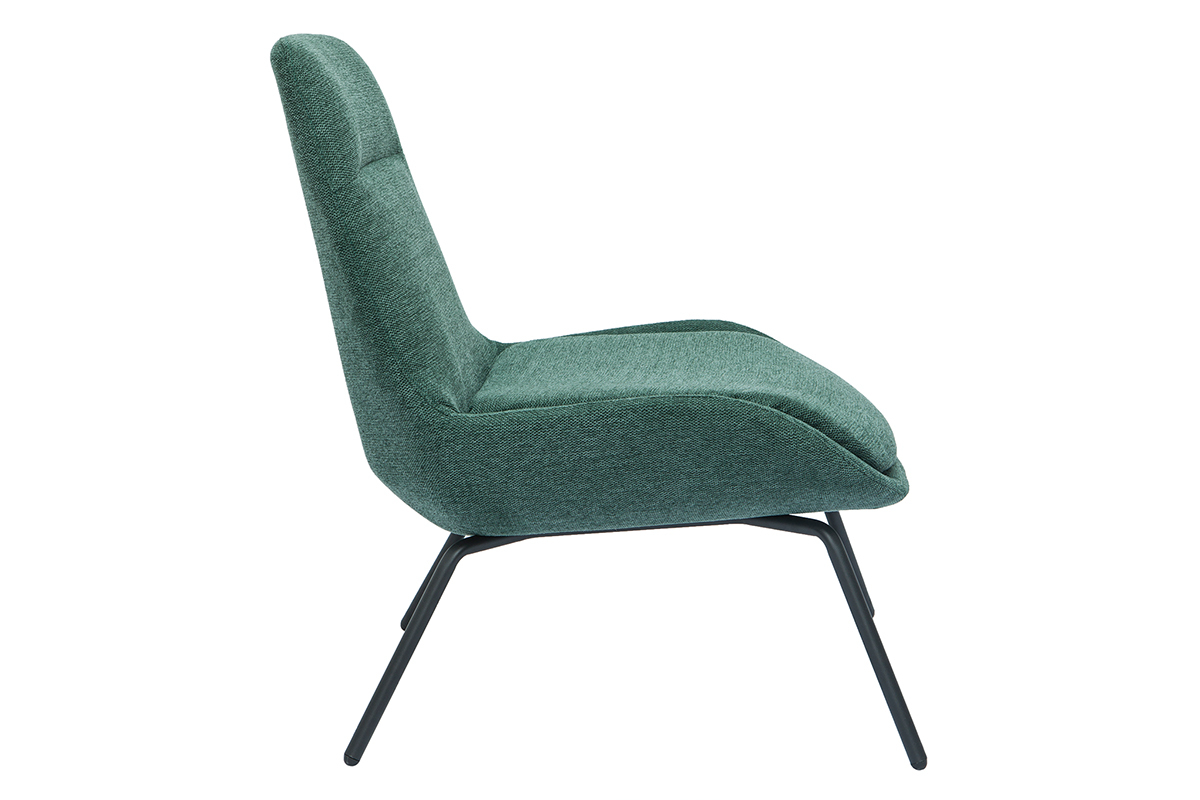 Fauteuil design en tissu effet velours textur vert et mtal noir GILLY