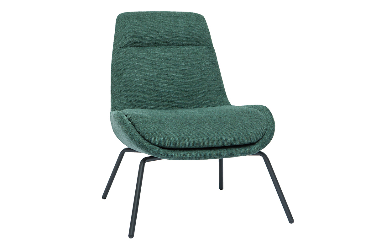 Fauteuil design en tissu effet velours textur vert et mtal noir GILLY