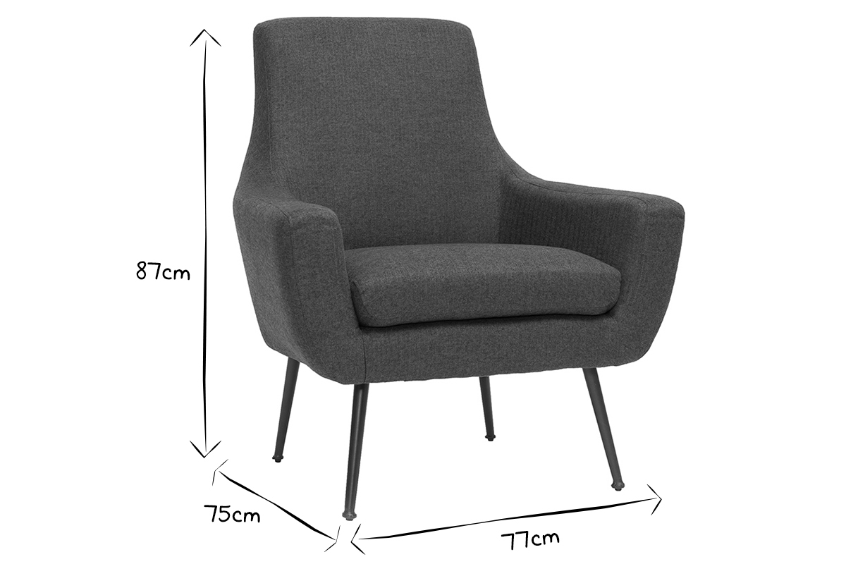 Fauteuil design en tissu gris fonc et mtal noir MONTANA