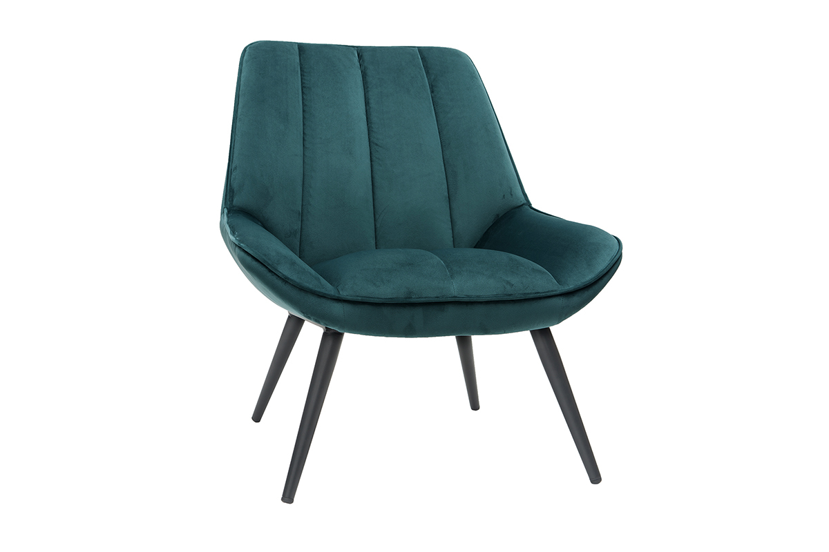 Fauteuil design en tissu velours bleu ptrole et mtal noir BILLIE