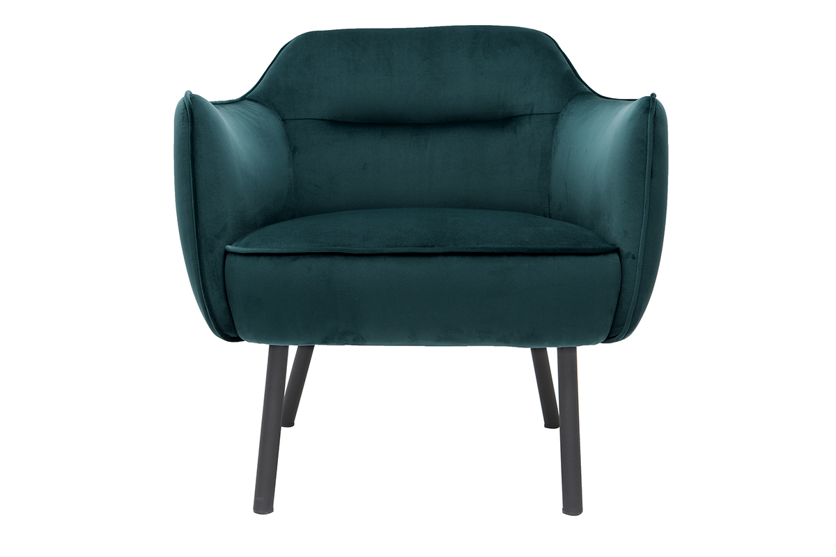 Fauteuil design en tissu velours bleu ptrole et mtal noir LAURENS